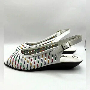 Air Step Vintage Sandals White Multicolored Shoe Open Toe Slingback Retro 7.5